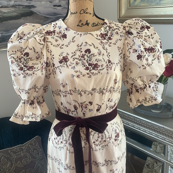 NICOLA BATHIE Antonio Melani Designer floral puff sleeve ivory purple dress  8 - Picture 3 of 15